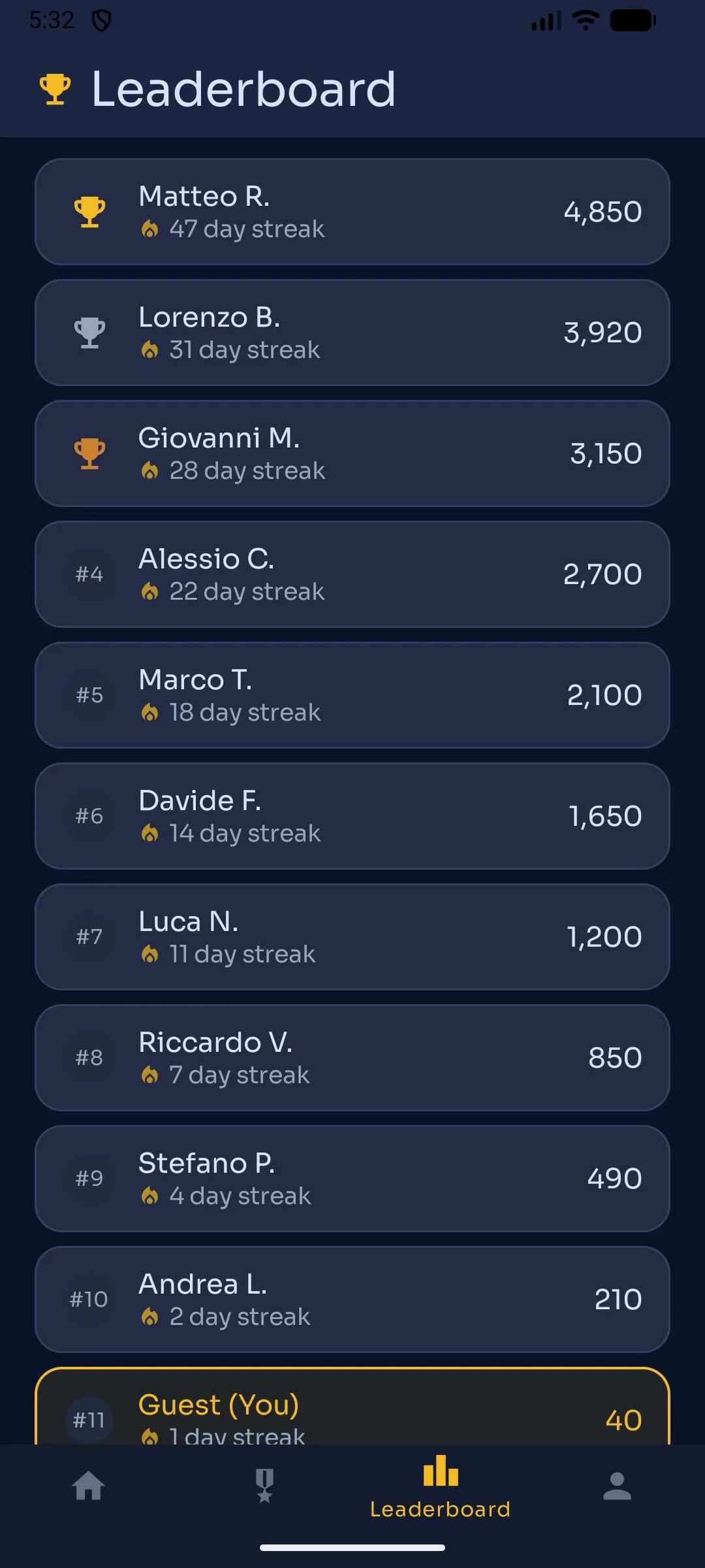 GoldBet – profile stats and leaderboard